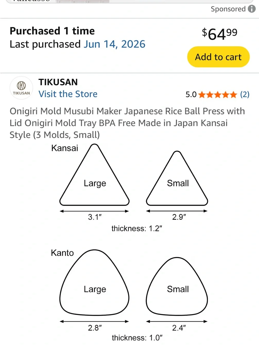 TIKUSAN Onigiri Mold Musubi Maker - White (3 Cavity)